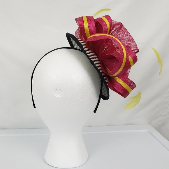 🆕️pink ribbon chevron striped fascinator - Picture 4 of 7